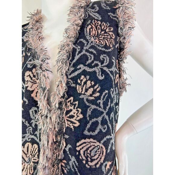 Vintage 90s BRENDA FRENCH French Rags Hand Loomed Open Vest With Fringe M - Picture 3 of 10